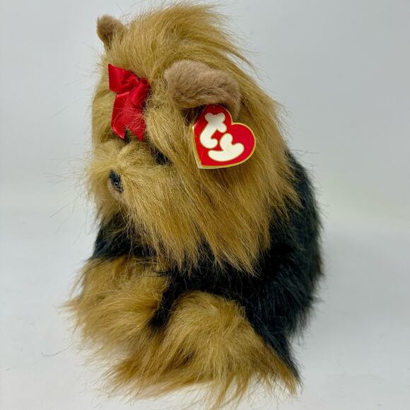 Vintage Ty Yorkie Dog Plush Collectible Yappy Sitting With Bow NOS 1990s - Picture 4 of 14